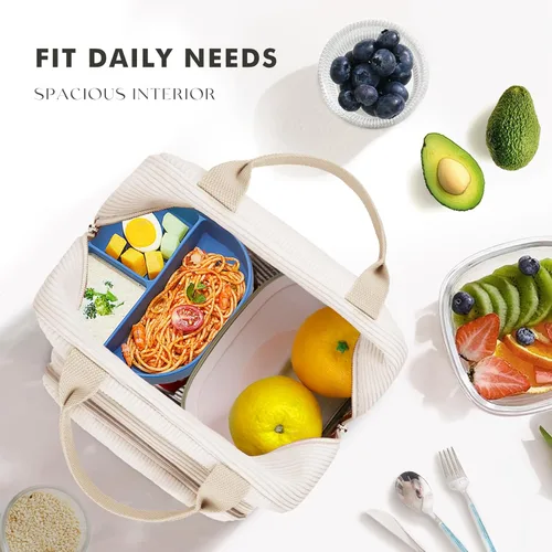 Miniatura 4 de HOMESPON Bolsa de Almuerzo para Mujeres Hombres Adultos con Bolsillo Frontal Bonita Pana Aislada Bolsa de Almuerzo Tote Gran Capacidad Caja