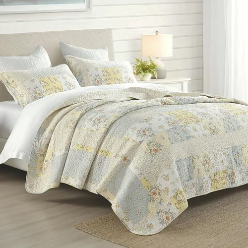 Miniatura 10 de Colcha de tamaño Queen extragrande de 102 x 120 pulgadas, 100% algodón, ligera, extra grande, tamaño Queen con 2 fundas de almohada, colcha Beige