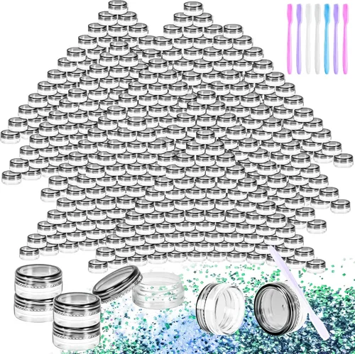 Miniatura 12 de 100 paquetes de botes de plástico de 3 g con tapas, botes de cosméticos redondos transparentes de 3 ml, botes de maquillaje de 3 gramos