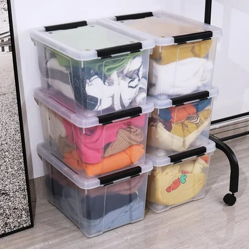 Miniatura 5 de Ggbin Caja de almacenamiento de plástico de 22 cuartos con tapa, contenedores negros con cierre, 6 paquetes.
