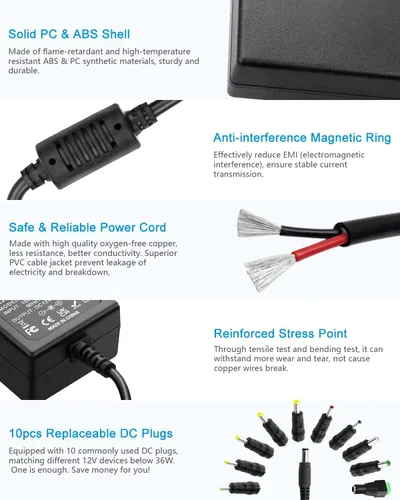 Miniatura 5 de ALITOVE Fuente de alimentación 12V CC 3A 36W Adaptador AC universal 100-240V 50-60hz a adaptador de alimentación de 12 voltios 3Amp 2.5A 2A 5.5mm x