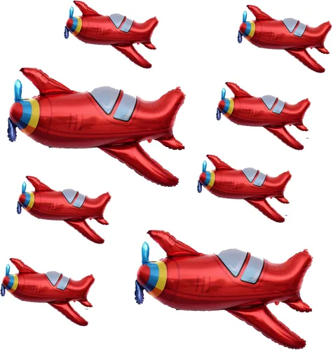 8 Uds. Avión rojo helicóptero plano plano globo aviador aventura temática para baby shower cumpleaños temática fiesta decoración
