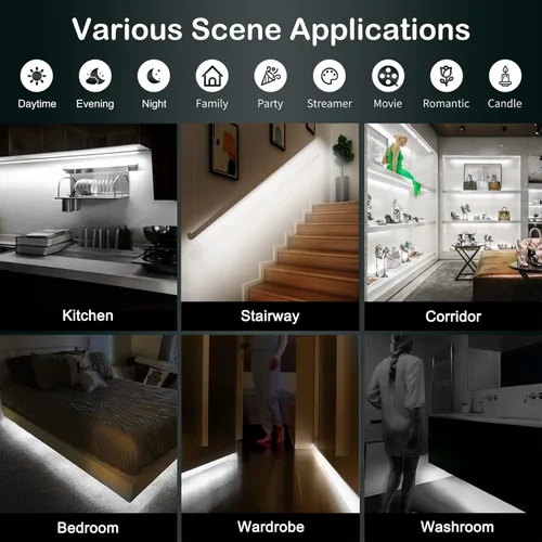 Miniatura 3 de Luces con sensor de movimiento para debajo del gabinete: tira de luces LED enchufables para interiores con adaptador aprobado por UL FCC, atenuador