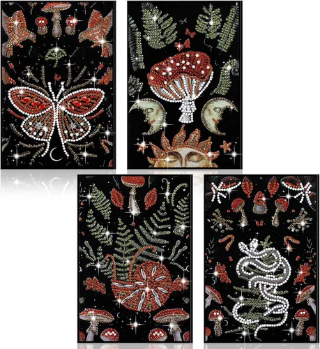Ctosree Paquete de 4 cuadernos de arte de diamantes, setas y mariposas, caracoles de pintura de diamantes, kits de diario de pintura de diamante, A5