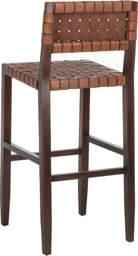 Miniatura 8 de Safavieh Home Collection Paxton Taburete de bar de cuero tejido de nogal y coñac de 30 pulgadas