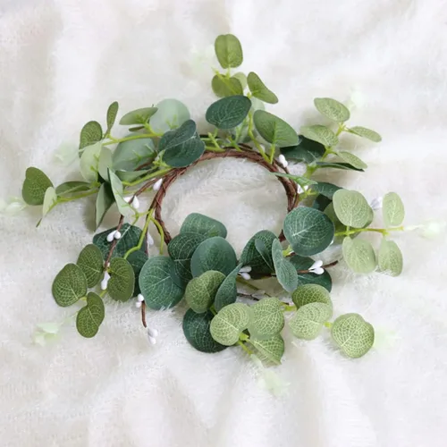 Miniatura 4 de STOBOK 4 coronas artificiales de eucalipto, anillos de vela, corona, pilar, candelabro, coronas pequeñas, hojas verdes, corona, decoración de velas