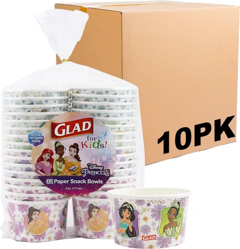 Miniatura 8 de Glad para Niños Cuencos de Papel Desechables de Princesa Disney, Tapas No Incluidas, Marcos Florales - Resistentes, Aptos para Microondas, Vasos