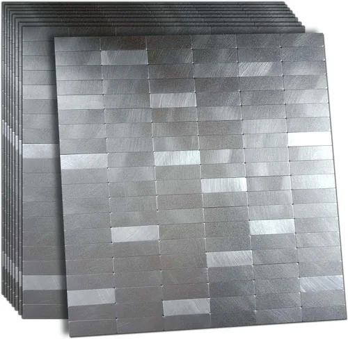 Miniatura 9 de XUANINY Azulejos de Mosaico de Aluminio Autoadhesivos para Despegar y Pegar, Pegatinas de Azulejos de Pared para Salpicadero de Cocina