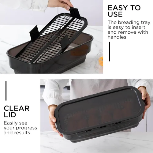 Miniatura 7 de COOK WITH COLOR Tazón Plegable para Rebozar - Recipiente Agitador para Rebozar Sin Ensuciar - Ideal para Pescado Frito, Pollo Frito, Aros de Negro