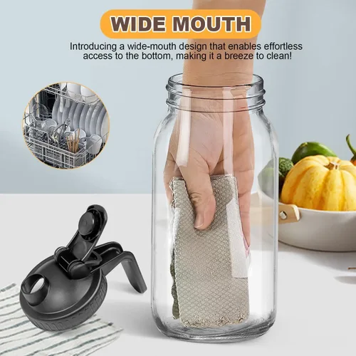 Miniatura 4 de Jarra de vidrio con tapa, 2 cuartos (64 onzas), jarra de agua de boca ancha, frasco hermético y a prueba de fugas, recipiente de vidrio resistente