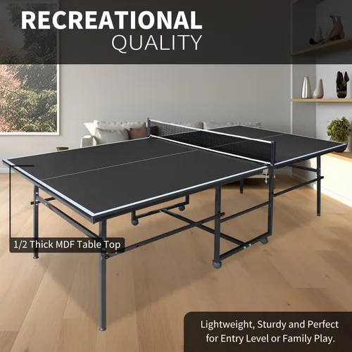 Miniatura 5 de IUNNDS Mesa de tenis de mesa portátil de 6/8/8.5/9 pies, juego de ping pong plegable para interiores con red y juego de postes, 2 paletas y 3 pelotas