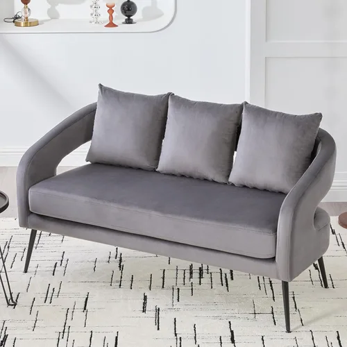 Miniatura 20 de Juego de 1 sofá biplaza pequeño y 2 sillas decorativas, juego de sofá y sillón de 3 piezas para sala de estar, moderno sofá de terciopelo con silla