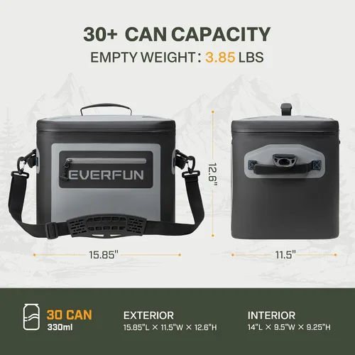 Miniatura 3 de EVERFUN Enfriador suave de 30 latas, portátil de 24 cuartos de galón, aislado, pequeña lonchera refrescante para hombres y mujeres, bolsa de hielo a