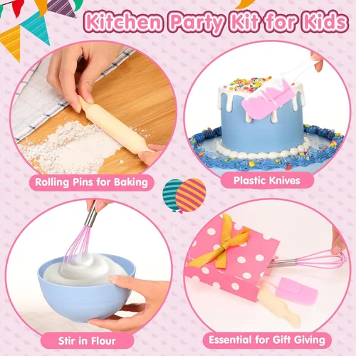 Miniatura 6 de 48 piezas de mini suministros para hornear para niños con espátula, rodillo, batidor, bolsas de regalo para niños, cocina, aula, escuela