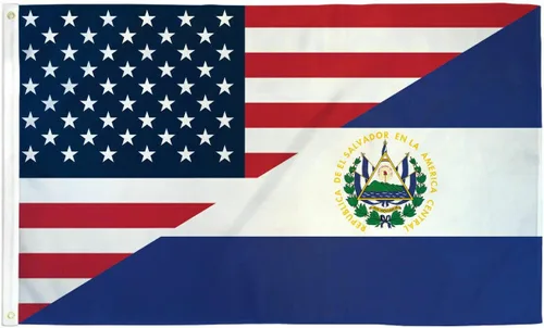 Trade Winds Bandera combinada de Estados Unidos y El Salvador 3 x 5 bandera combinada de Estados Unidos y El Salvador bandera de poliéster 100D de 3