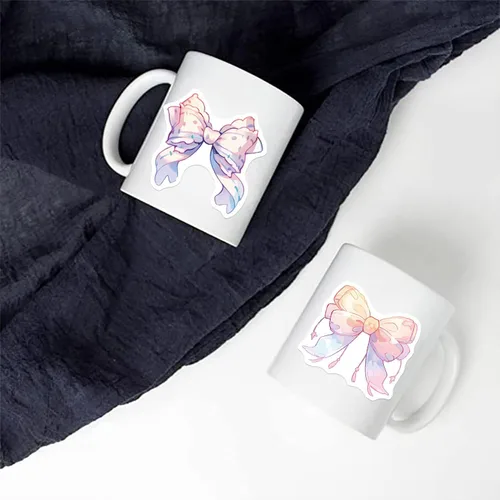Miniatura 9 de Calcomanías estéticas de lazos para niñas, 50 calcomanías vintage de anime con nudo de lazo, vinilo impermeable con lazos rosas para botella