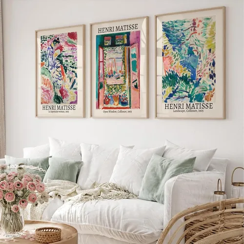 Miniatura 25 de Henri Matisse - Juego de 3 impresiones artísticas de pared de Matisse para decoración de pared, póster estético de lienzo colorido abstracto rosa