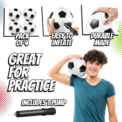 Miniatura 2 de PlayBolt Black & White Soccer Balls - Sizes 2, 3, 4, 5 for Kids, Toddlers & Adults - Pack of 1 or 4 with Pump