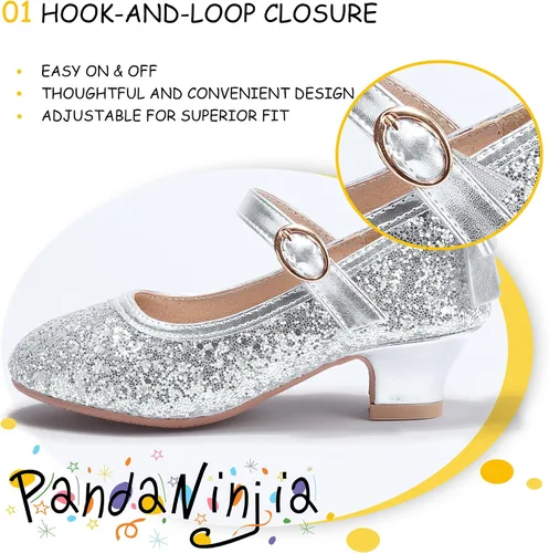 Miniatura 2 de PANDANINJIA Vestido de jada para niñas y niños pequeños, zapatos de princesa Mary Jane con tacones con lazo para fiesta, boda, boda