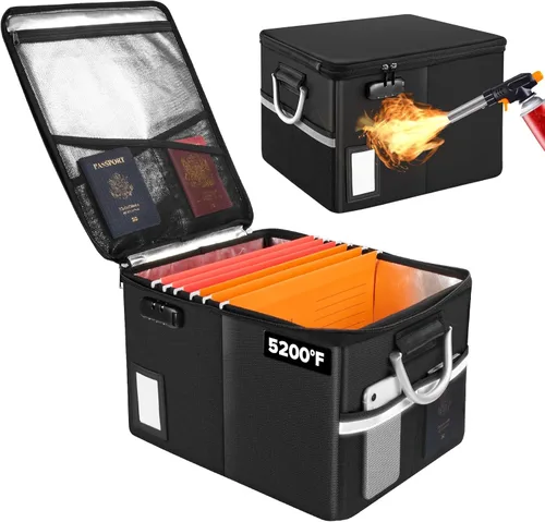 Miniatura 17 de TOMKID Archivador ignífugo con cerradura, organizador de documentos ignífugo, caja de archivos plegable, archivador con asa para certificaciones