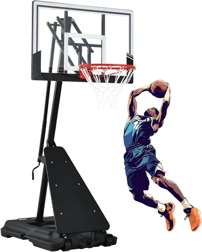 Miniatura 2 de Skytime Canasta de baloncesto portátil con tablero de 44 y 48 pulgadas, metas de baloncesto para exteriores, 5.3-10 pies, sistema de regulación sin