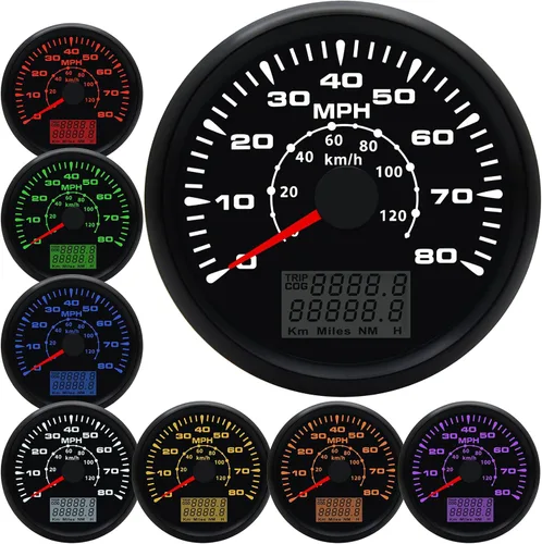 Miniatura 9 de Geloo Velocímetro GPS de 85 mm para embarcaciones, velocímetro de velocidad en MPH, impermeable, 0-80 MPH, 0-120 km/h, velocímetro marino, odómetro