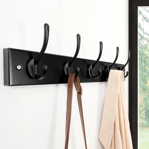 Miniatura 5 de Dseap Perchero de abrigos montado en la pared: 16" de agujero a agujero, colgador de abrigos con 5 ganchos de metal para colgar abrigos, toallas