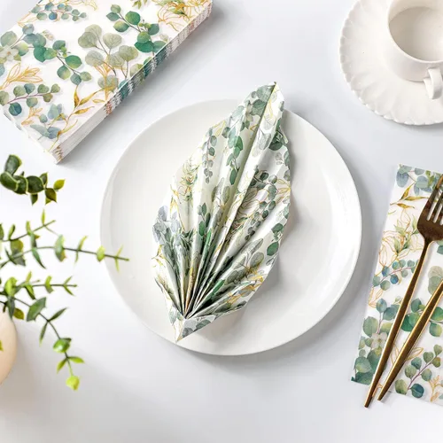 Miniatura 7 de Spiareal 120 servilletas de papel verde de 3 capas desechables para baño, hojas de eucalipto verde, servilletas decorativas para cena, para novia