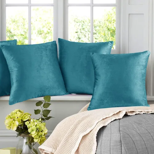 Miniatura 8 de Nestl Fundas de cojín de terciopelo acogedoras para exterior, fundas de cojín decorativas suaves y lisas de 18x18 pulgadas para sofá, cama y Azul