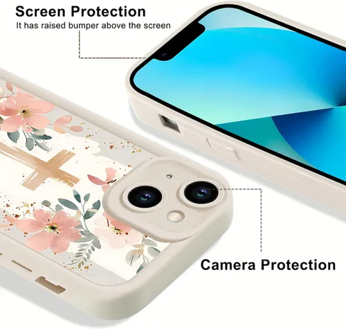 Miniatura 2 de Paquete de 2 fundas protectoras para iPhone 13 de 6.1 pulgadas con versículo bíblico de Jesús y cruz cristiana floral, para mujeres y niñas, funda