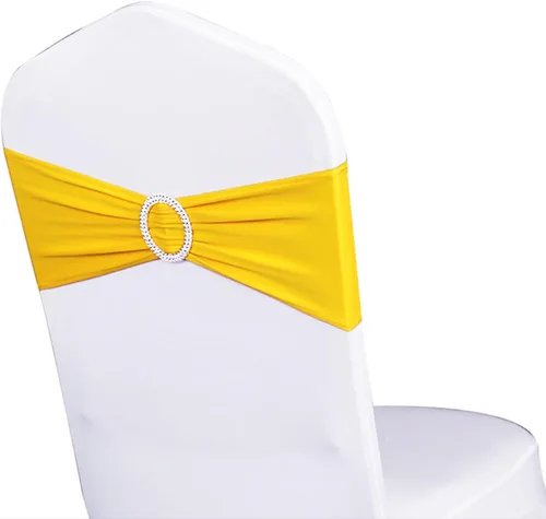 Miniatura 16 de Paquete de 50 bandas elásticas para sillas de bebé azul para boda, bandas elásticas de licra con hebilla deslizante, arcos de sillas de spandex