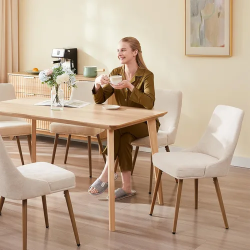 Miniatura 3 de kinmars Juego de 2 sillas de comedor tapizadas modernas con cojín de asiento grueso y respaldo curvo, silla de comedor de tela para cocina, comedor