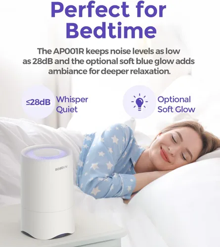 Miniatura 4 de Rosekm Purificador de aire pequeño para el hogar, dormitorio, escritorio personal, mini purificador de aire, purificador de aire Hepa, ambientadores