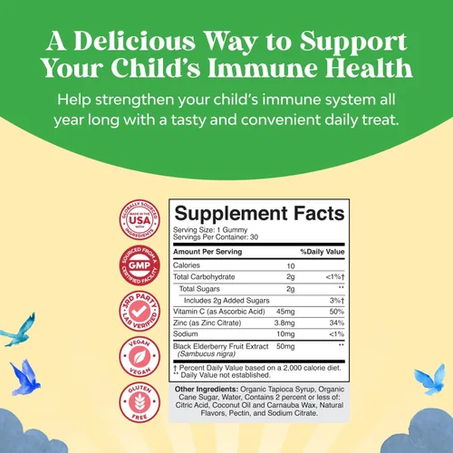 Miniatura 3 de Gomitas de saúco para niños con zinc y vitamina C, deliciosas gomitas de saúco negro Sambucus para apoyo inmunológico de niños, apoyo diario