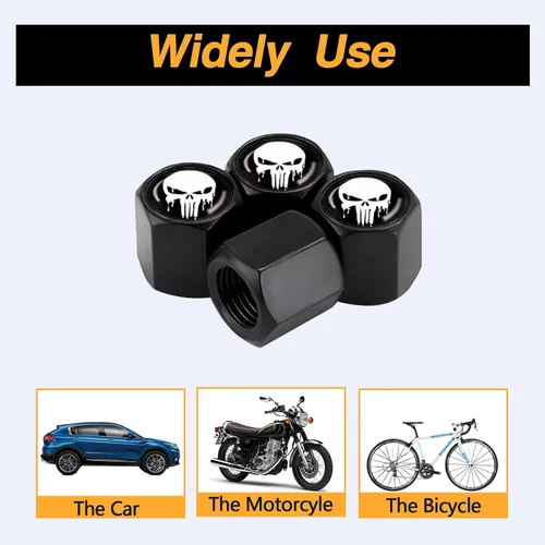 Miniatura 4 de Ajxn Paquete de 4 tapas de válvula de neumático con calavera para rueda de coche, cubiertas herméticas a prueba de polvo, tapas universales
