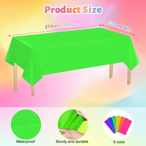 Miniatura 2 de Paquete de 6 manteles de neón desechables de plástico arcoíris para decoraciones de fiestas, suministros de cumpleaños y bodas (color neón)