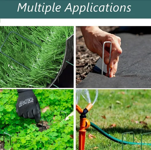 Miniatura 7 de Paquete de 50 grapas galvanizadas de 6 pulgadas, estacas de jardín en forma de U, estacas para tienda de campaña en forma de U, estacas de tierra