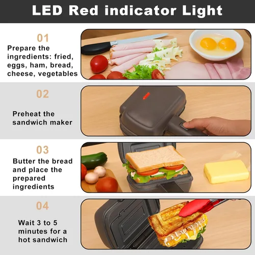 Miniatura 8 de UVFAST Mini sandwichera con platos extraíbles: Máquina portátil para hacer queso a la parrilla, sándwichera de desayuno eléctrica con platos