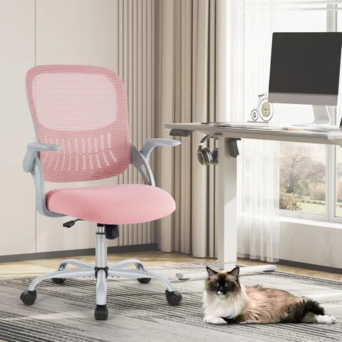 Miniatura 7 de Sweetcrispy Silla ejecutiva gerencial de oficina en casa, silla giratoria de malla ergonómica ajustable con respaldo medio, brazos abatibles, cómodo