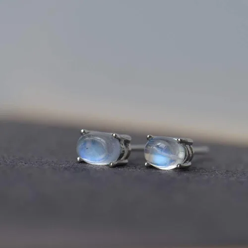 Miniatura 3 de ITSMOS Pendientes de piedra de luna natural, piedra de luz de luna azul s925 tachuelas de plata, piedra ovalada amante de la piedra romántica