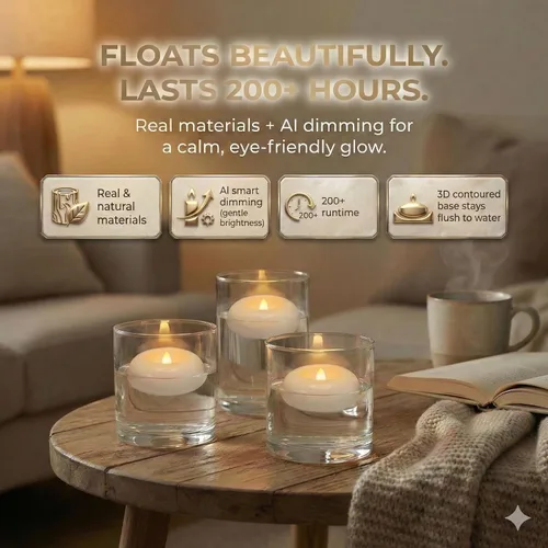 Miniatura 2 de Aignis 24 velas flotantes LED sin llama, velas de plástico de 3 pulgadas que funcionan con pilas, tiempo de brillo de más de 120 horas, luz blanca