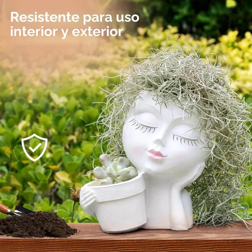 Miniatura 4 de vomiceak Macetas de Cara con Forma de Cabeza, Macetas para Plantas de Interior - Macetas Dobles Lindas para Flores y Suculentas con Agujeros