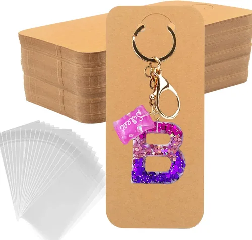 Miniatura 11 de Juego de 120 tarjetas de exhibición de llavero con bolsas autosellables, llavero de embalaje para llavero, soporte para joyas