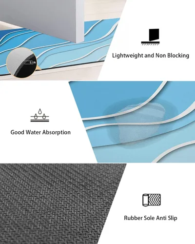 Miniatura 3 de Tapete de baño geométrico azul para bañera, antideslizante, de secado rápido y absorbente, de tierra de diatomeas, para fregadero de cocina