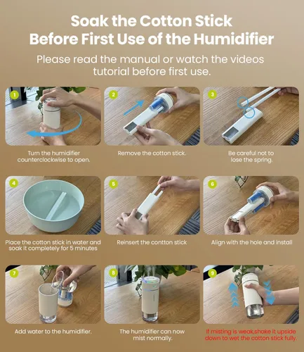 Miniatura 8 de WSKEN Humidificador pequeño portátil para dormitorio, boquilla doble, niebla fría grande, iluminación ambiental, encendido y apagado inteligente
