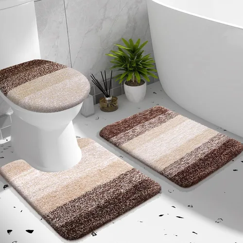 Miniatura 34 de OLANLY Juego de alfombras de baño de 3 piezas, alfombra de baño de microfibra suave absorbente, alfombra de contorno en forma de U para inodoro