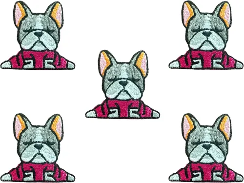 Miniatura 5 de TH - Juego de 2 minúsculos, bulldog francés, cachorro, mascota, lindo logotipo de dibujos animados, 2 parches para coser para planchar en bordado