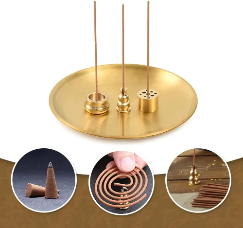 Miniatura 2 de Quemador de incienso 4 en 1, soporte de incienso de latón de 5.5 pulgadas, soporte de cono de incienso para incienso de torre, bobina de incienso