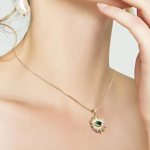 Miniatura 4 de Collar de mal de ojo chapado en oro de 18 quilates, delicado dije de moneda de girasol, cadena fina de oro con cuentas de cara sonriente, collares