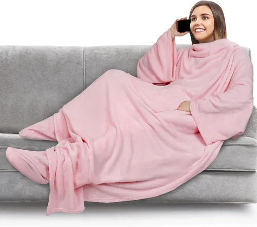 Miniatura 34 de PAVILIA Manta de forro polar con mangas, bolsillos para los pies para mujeres, hombres y adultos, manta de felpa para llevar, cálida manta